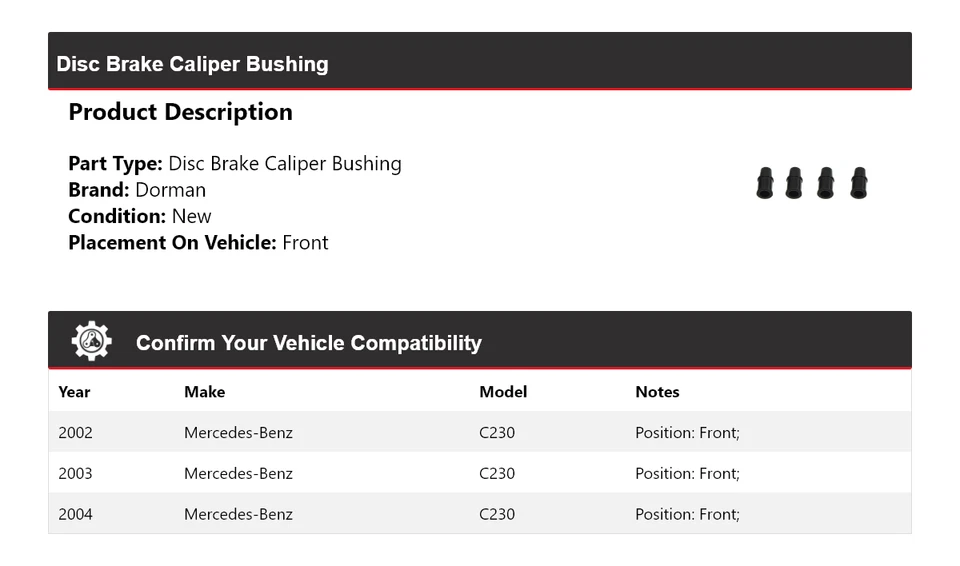 Buje de pinza de freno de disco delantero 2003 para Mercedes-Benz C230 Dorman 2002-2004 Foto 2 de 4