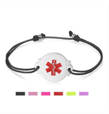 CUSTOM FREE ENGRAVE 6 Colors  Stainless Adjustable Cord Medical ID Bracelet