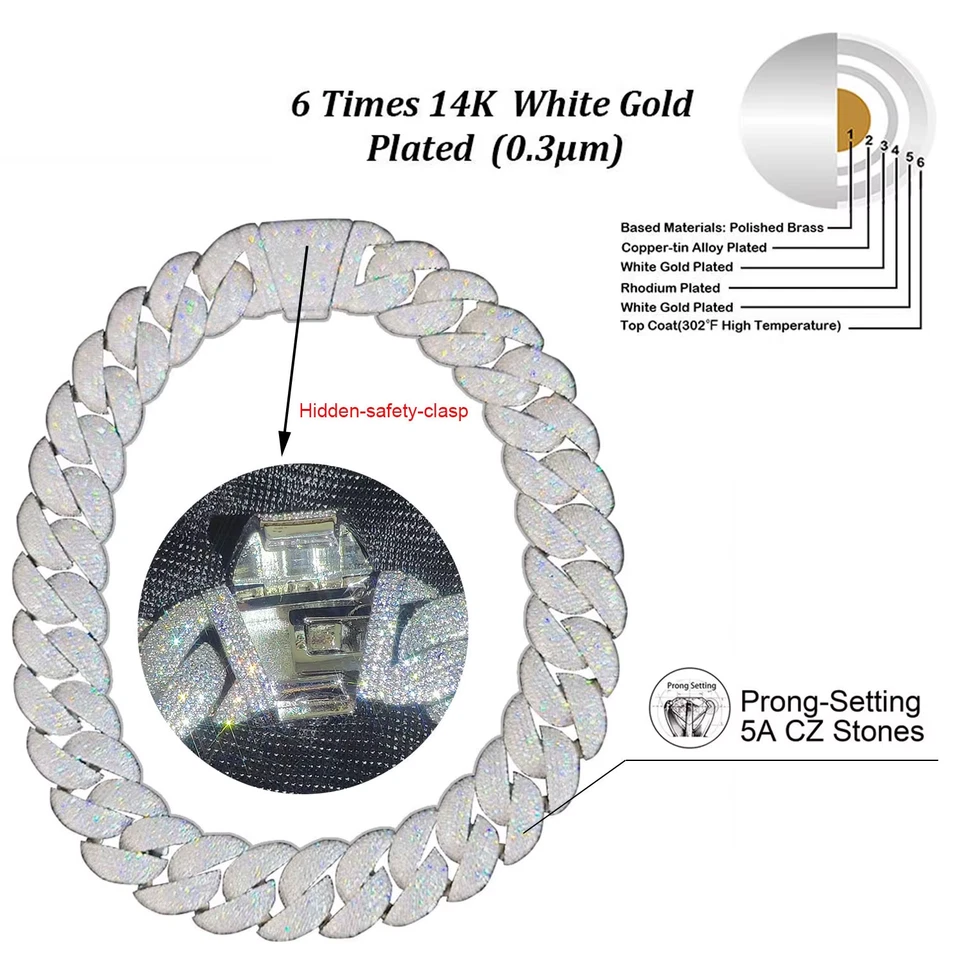 Joyería de Lujo 22Mm Cadena de Diamantes Hombres Iced Out Bling Circonita cúbica Plateada/Dorada Rappe Foto 4 de 4