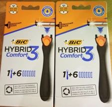 Lot of 4- BIC Comfort 3 Disposable Razors for Men, 1 Handle + 6 Cartridges each