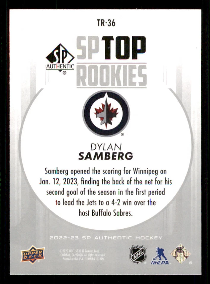 2022-23 SP Authentic Top Rookies #TR36 Dylan Samberg - Image 2 of 2