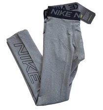 Nike Dry Boys Training Tights New Gray White Pants M L XL Tight Fit Base Layer