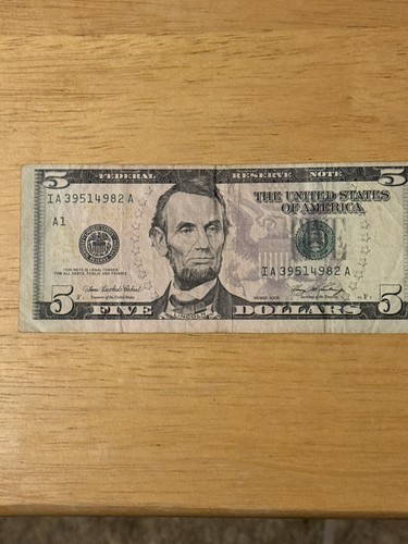 $5 Five Dollar Bill 1999 Offset Miscut Severely Off Center Error Circulated