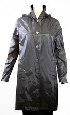 Jane Post Fiordo Black Silver Snap Front Button Hood Rain Trench Coat Jacket S