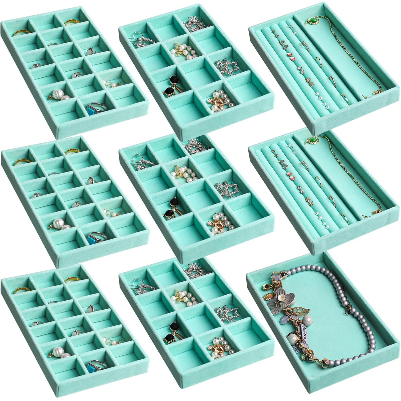 Jewelry Organizer Tray,Stackable Velvet Jewelry Trays,Drawer Inserts Earring ...