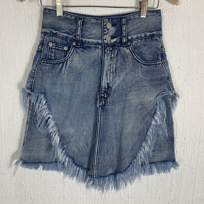 Kitx Loved Layers Denim Mini Skirt Size 6 Distressed Wash RRP $209
