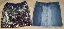 lot of two Girls youth SKIRTS size 5, blue denim, lined sequin, OshKosh, TCP