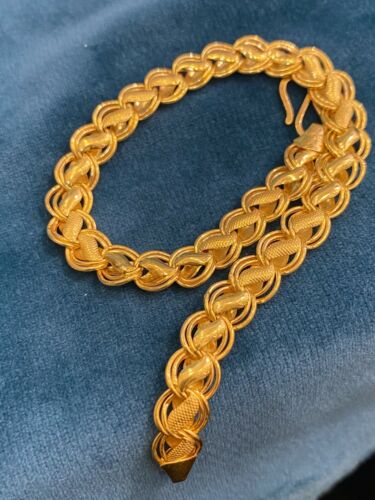 Handmade Dubai Unisex Lotus Tennis Chain Bracelet In 916 Stamped 22K Yellow Gold
