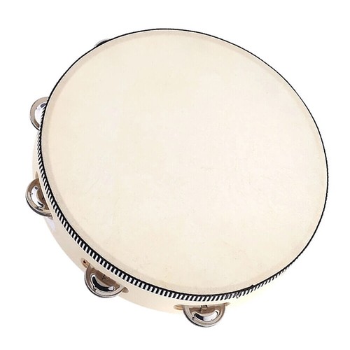 10" Musical Tambourine Wood Hand Held Tamborine Drum Round Percussion Gift - Picture 6 of 16