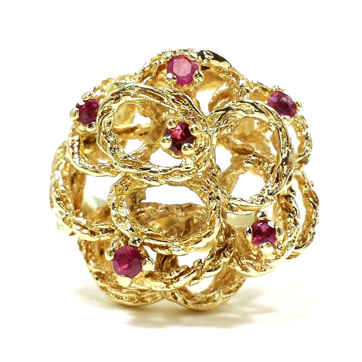 Ruby Ring Cluster Cocktail Floral Statement Vinta… - image 1