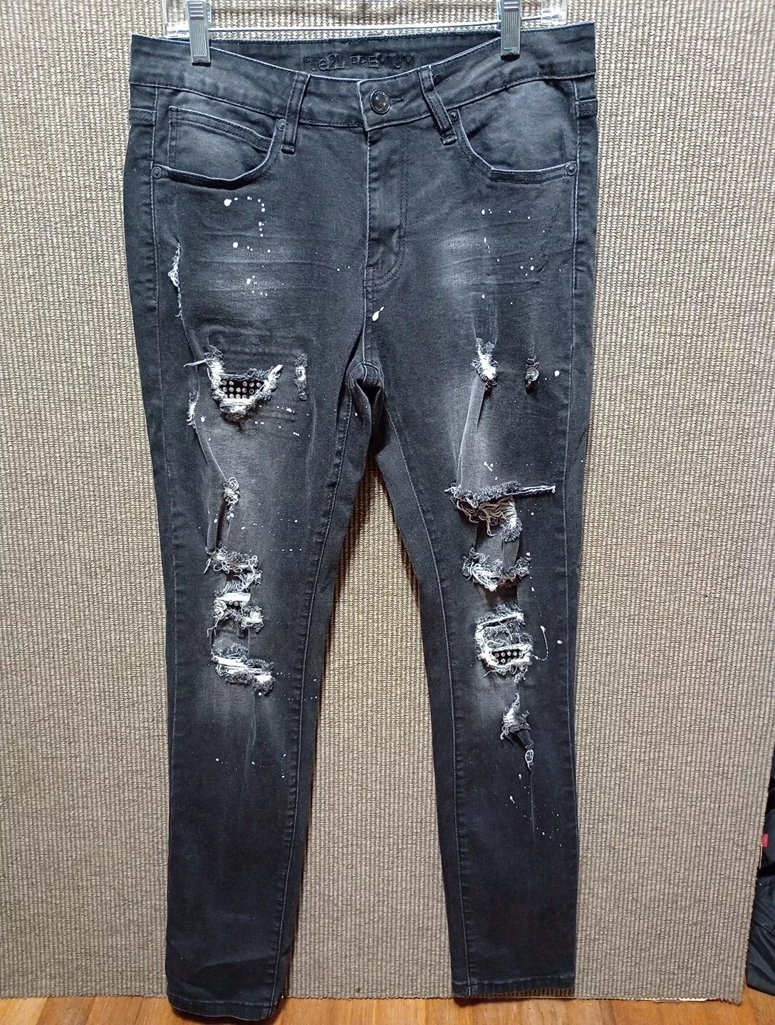 Jean homme Rue 21 Premium skinny supreme flex 32x32 denim noir rock vieilli