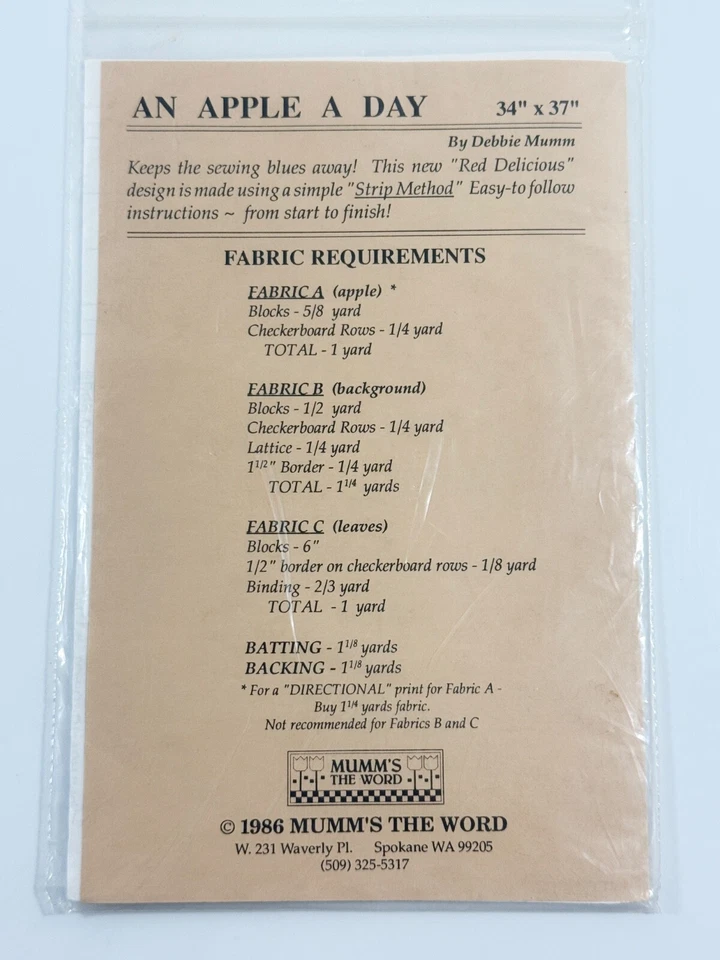 Debbie Mumm - AN APPLE A DAY Quilt Pattern - Mumm's The Word - Image 2 of 3