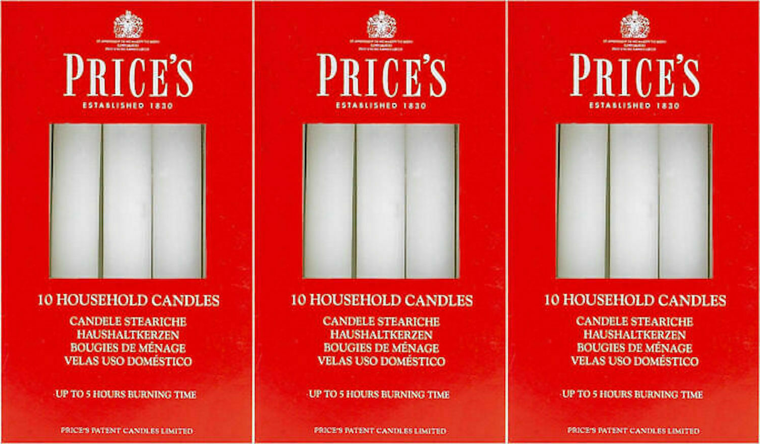 30x Price's Candles Household Vax Candles - Up to 5 Hours Burning Time - White