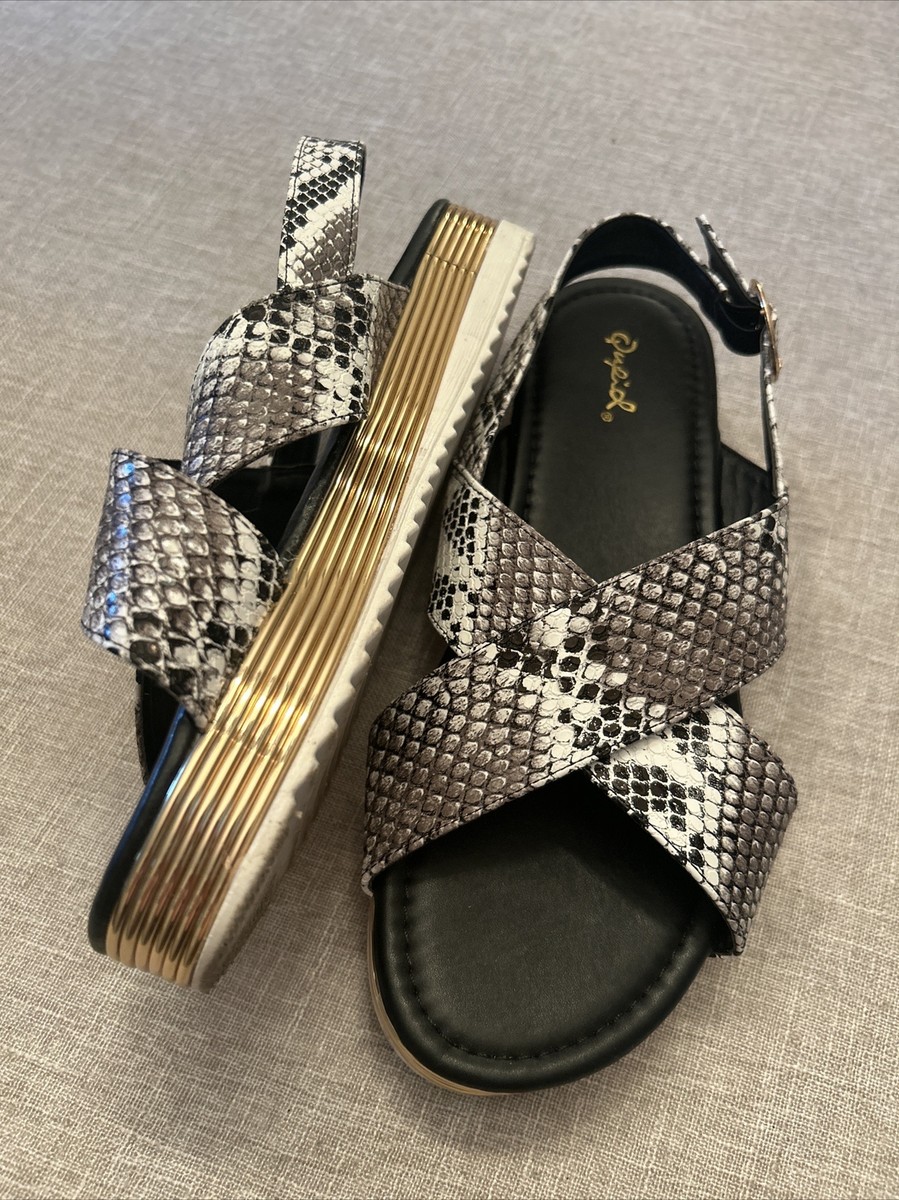 Qupid Womens Sz 8 Snake Pattern Platform Sandals Back Strap W/Buckle | eBay