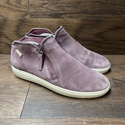 ECCO Shoes Women 38 US 7 Soft 7 Bootie Purple Leather Ankle Top Casual Side Zip