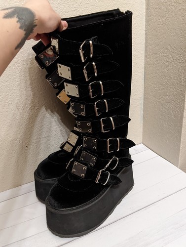 Size 8 Demonia Damned 318 Velvet Boots 