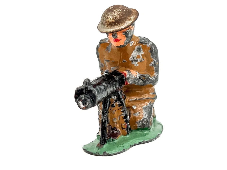 Винтажный Barclay / Manoil солдат пулемет оловянный шлем железа десятицентовик магазин слякоти литой - Изображение 4 из 4