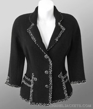  4,865 CHANEL Black  White Whipstitch Boucle JACKET  FR 38 40 / US 4 6  EUC