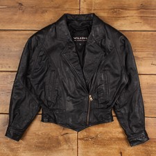 Vintage Wilsons Leather Jacket M 90s Cropped Biker Black Womens Zip