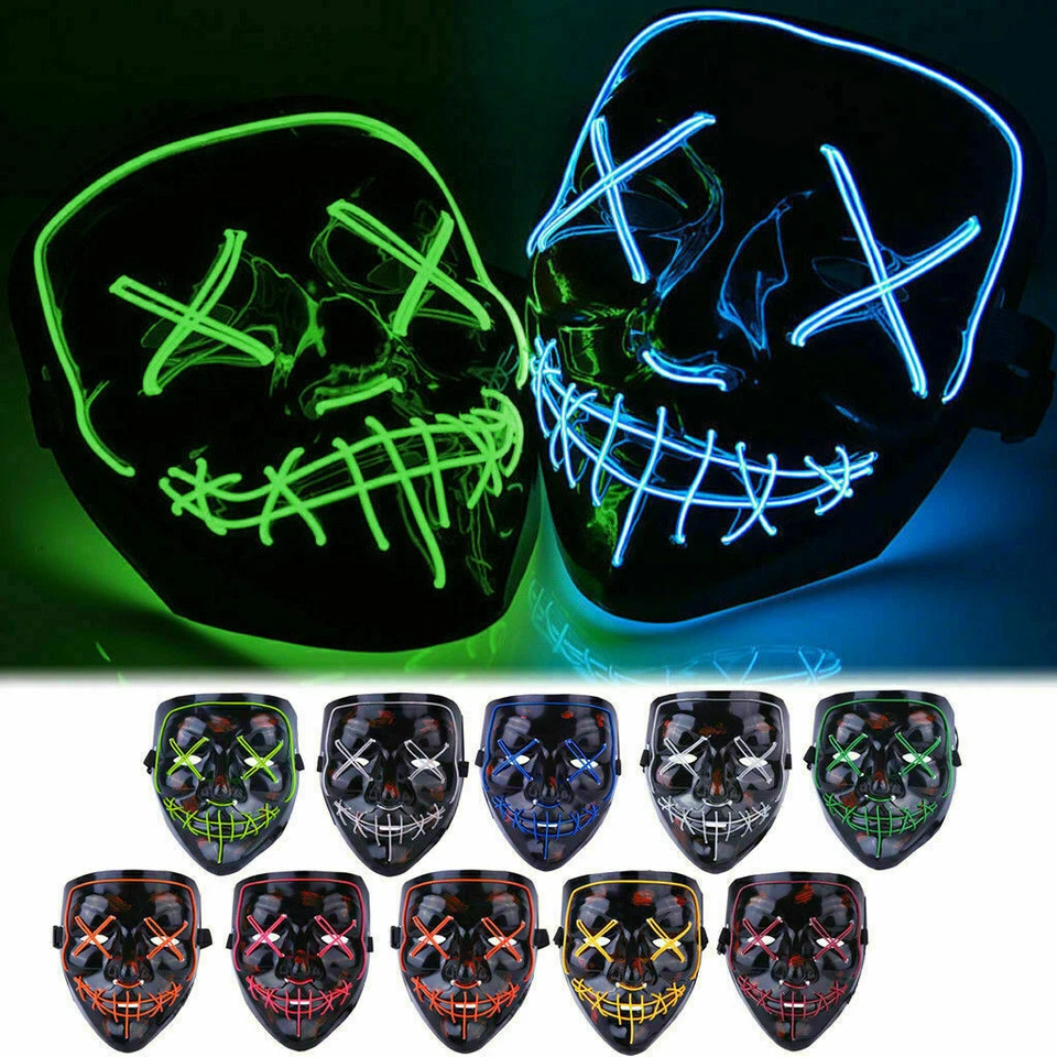 Halloween Scary Mask Cosplay Led Costume Mask EL Wire Light up Halloween Party - Image 2 of 4