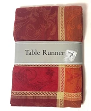 DESIGN IMPORTS DII HARVEST WHEAT JACQUARD RED TABLE RUNNER 14"x 72" COTTON NEW
