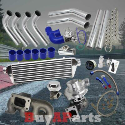 #ad Turbo Turbocharger Cast Manifold Chrome Blue Kit for 2001 2005 Honda Civic 1.7L $689.98