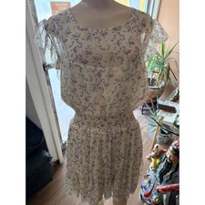 Floral Chiffon Smocked Waist Mini Dress Ruffle Flutter Sleeve Keyhole Back