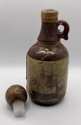 VTG Fausto Corduri Florence Italy Leather Wrapped Ship Decanter Bottle