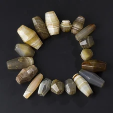 Vintage Antique Faceted Banded Agate Beads [18pcs, 147g]