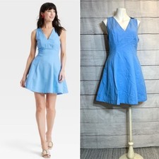 A New Day - Fit Flared Mini Dress Women's 8 - Blue Cotton Blend V-Neck NWT