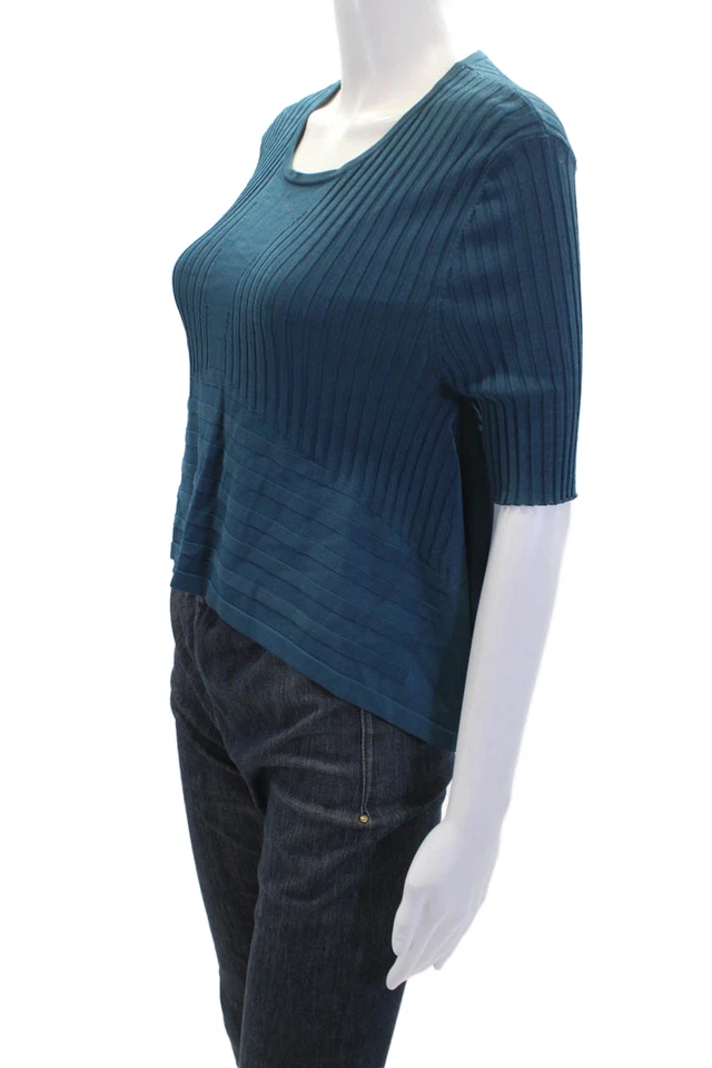 Blusa asimétrica acanalada de manga corta para mujer Opening Ceremony verde azulado talla M Foto 2 de 4