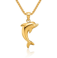 14K Solid Yellow Gold Dolphin Necklace