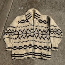 Vintage Cowichan Hand Knit Cardigan Sweater Lightning Zip Heavy