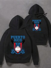 Men'S Puerto Rico Baseball Club Graphic Hoodie - Black with Red  Blue Print, Ka