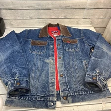 Vintage Big Smith Mens Quilt Lined Denim Distress Jacket Corduroy Collar L?