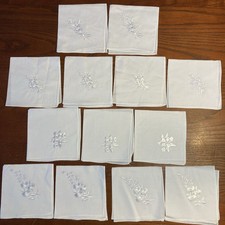 Vintage Lot 13 White Floral Embroidered Hankies Handkerchief Shower Bridal Party