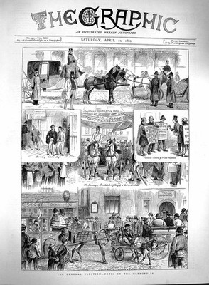 Original alter antiker Druck 1880 Parlamentswahl Metropole Wähler London