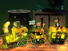 St Patricks Day Decorations Train, Lighted Saint Patrick Decor for Tabletop, Lep