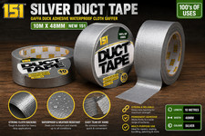 3 Rolls 151 Silver Heavy Duty Duct Tape 10m x 48mm – Waterproof Strong Adhesive 0.23 per metre