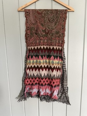 Codello Mixed Media Scarf Multicolor Houndstooth Fringe