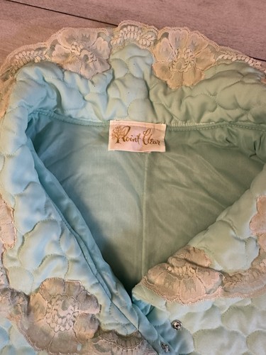 Vintage Blue/Green Quilted Grandma's House Coat Robe Gown Lace Accents Size S - Picture 6 of 6
