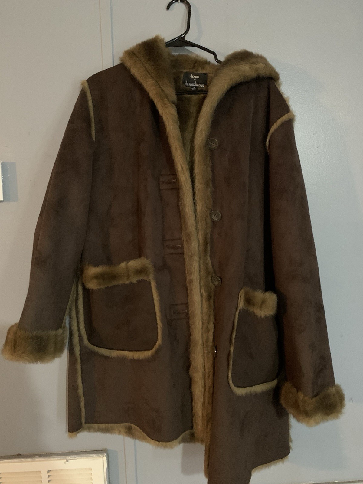 VTG 90s Rare Dennis Basso Reversible Faux Fur Suede Parka Coat Hood Size Medium