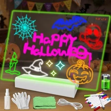 Rechargeable LED Note Board with 7 Colors, 11.8"X7.9" Acrylic Dry Erase Lumib...