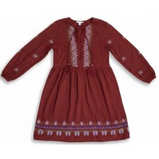 Knox Rose Burgundy Boho Dress Womens Small Embroidered Cross Stitch Peasant