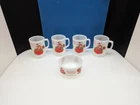 4 Vintage Anchor Hocking Milk Glass Strawberry Shortcake Mugs & Cereal Bowl