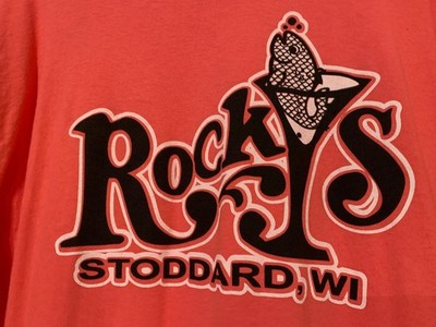 ROCKYS Stoddard WI Logo Adult Size XL Pink Double Sided Short Sleeve Souvenir Te