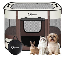 Portable Foldable Pet Playpen, Brown