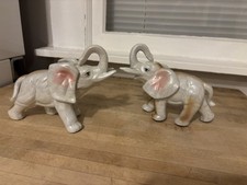 Vtg Lustreware Elephant Figurine 1950's Trunk Up LusterWare Gray & Pink MCM set