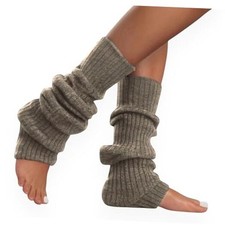 Lambswool Winter Ribbed Leg Warmers Natural Wool Footless Long Socks 1 Beige