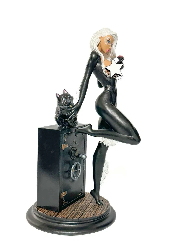 Handmade Resin Figure 13”- Hand Painted Sexy Comic. Style With Safe And Cat - Image 2 of 4